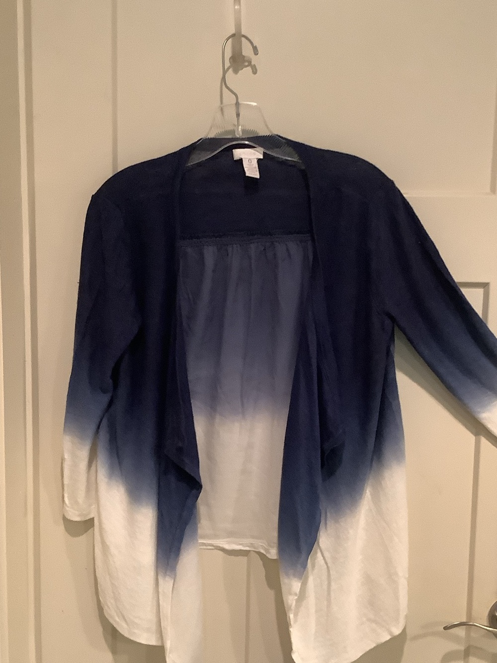 Chico's Navy to White Ombre Open-Front Cardigan